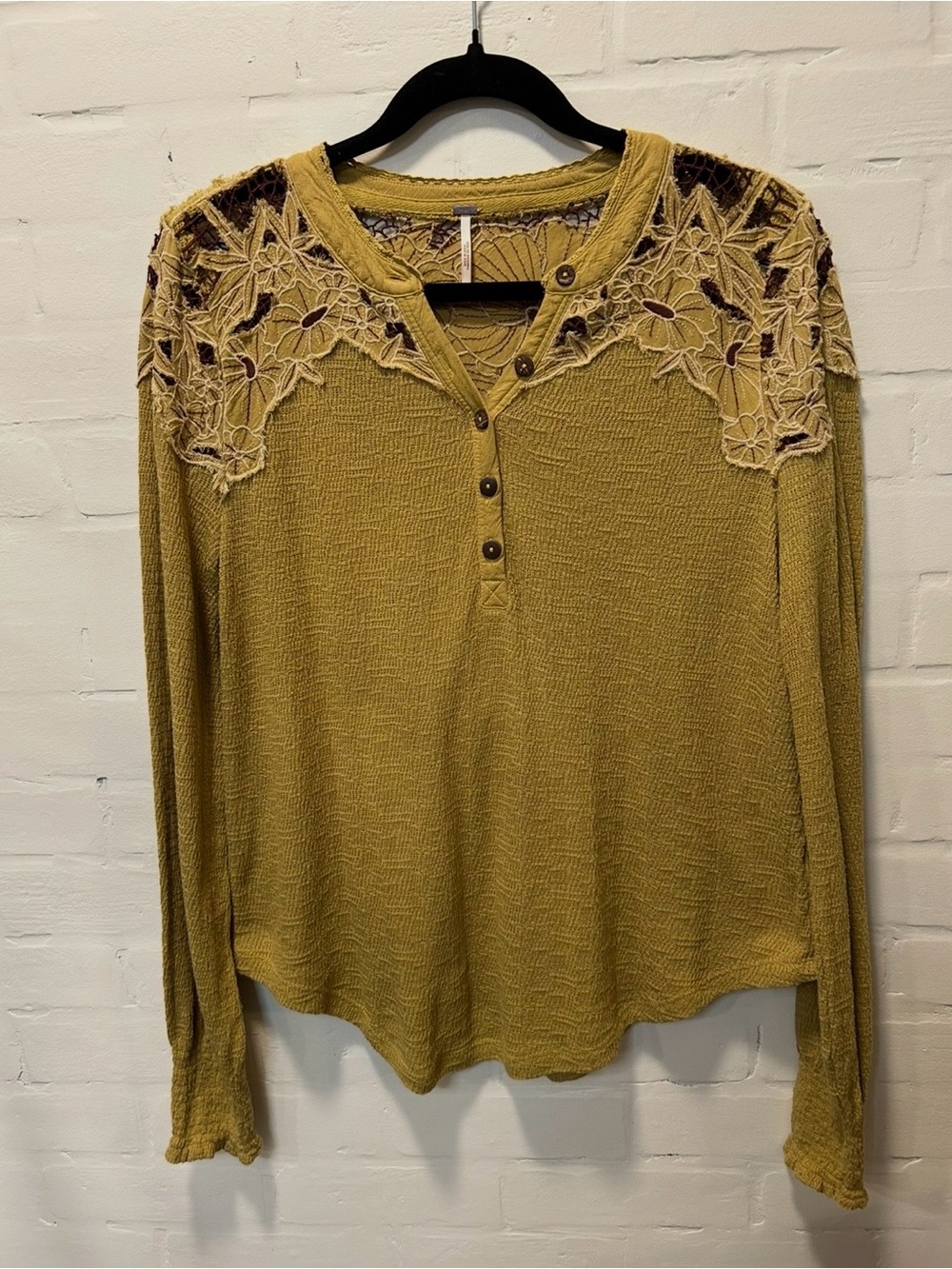 Free People Easy Breezy Thermal Knit Top Size Large Boho Rustic Cottagecore